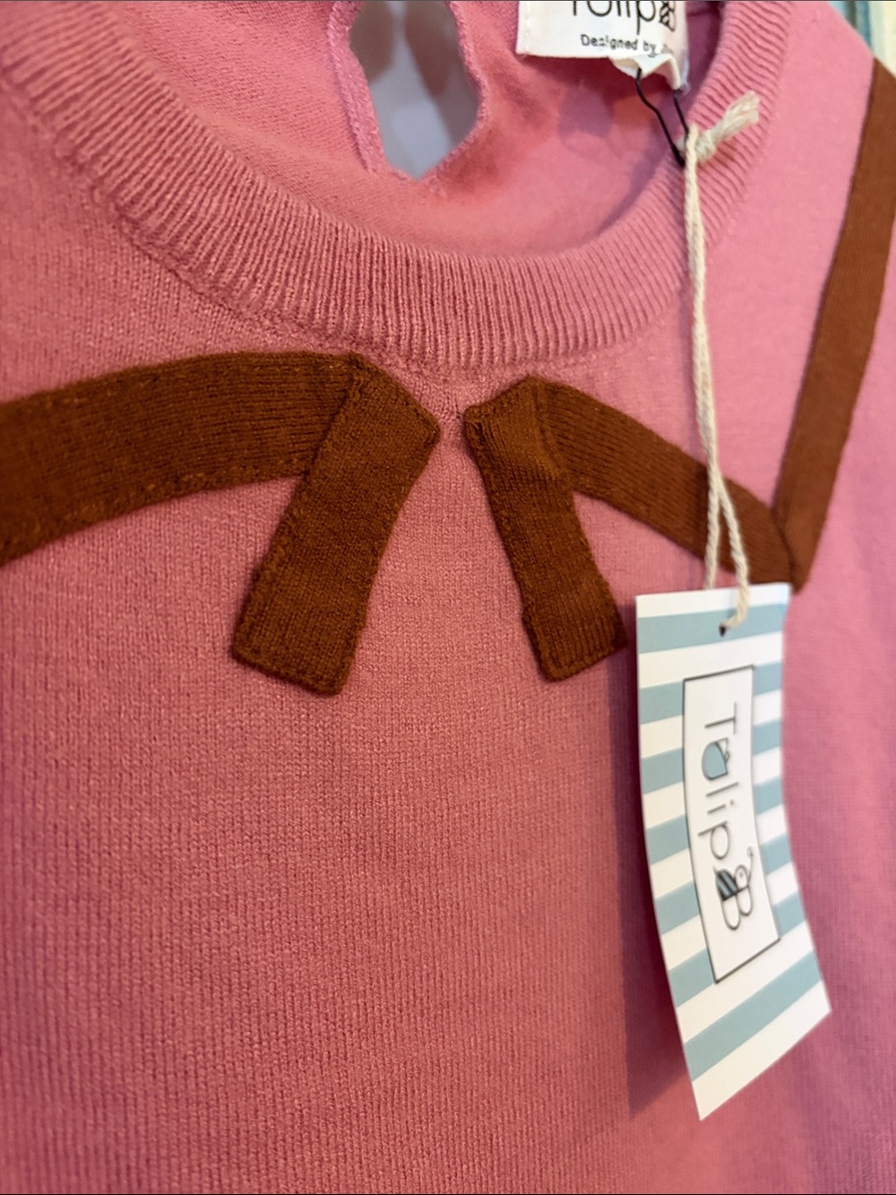TULIP B | Pink Knit Sweater with Brown Bow Detail - Picture 8 of 15
